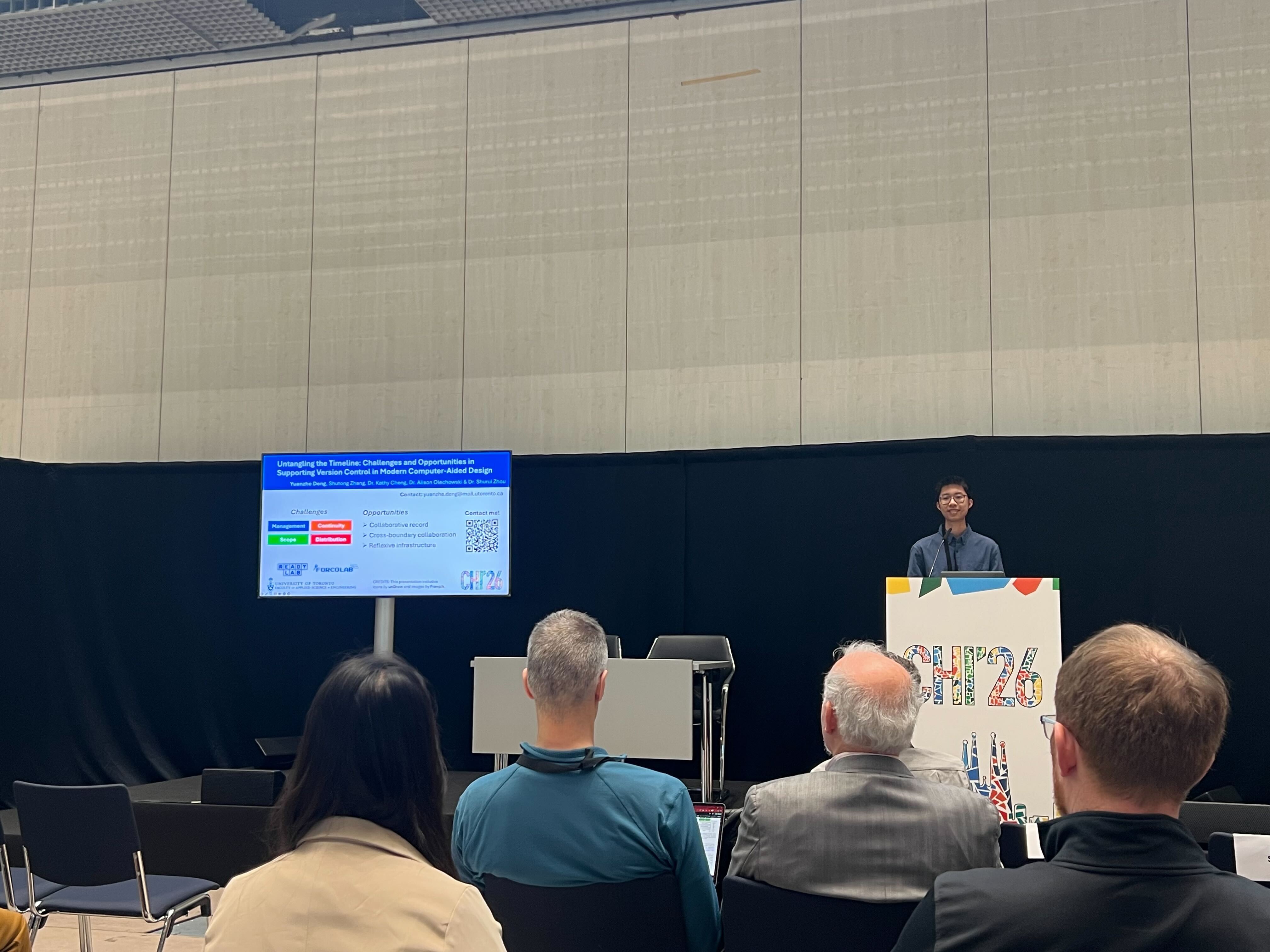 Felix Deng presenting CAD Version Control at CHI2026